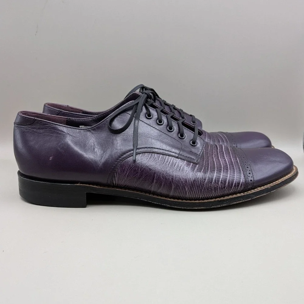 VTG Stacy Adams Madison Purple Lace Up Leather Oxfords Faux Lizard Mens 9.5 D
